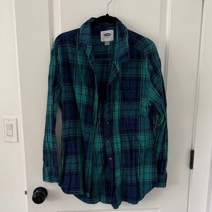 Old Navy Teal and Navy Plaid Shirt